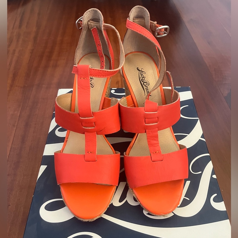 Lucky Brand Orange Wedges with Ankle Strap Size 8.5